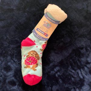 NEW Woolly Sox "donut" fluffy thick slipper socks with grip sole